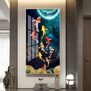 大阪買い 九魚図玄関装飾画現代簡約縦版通路の間に、晶磁の軽い豪華な ...